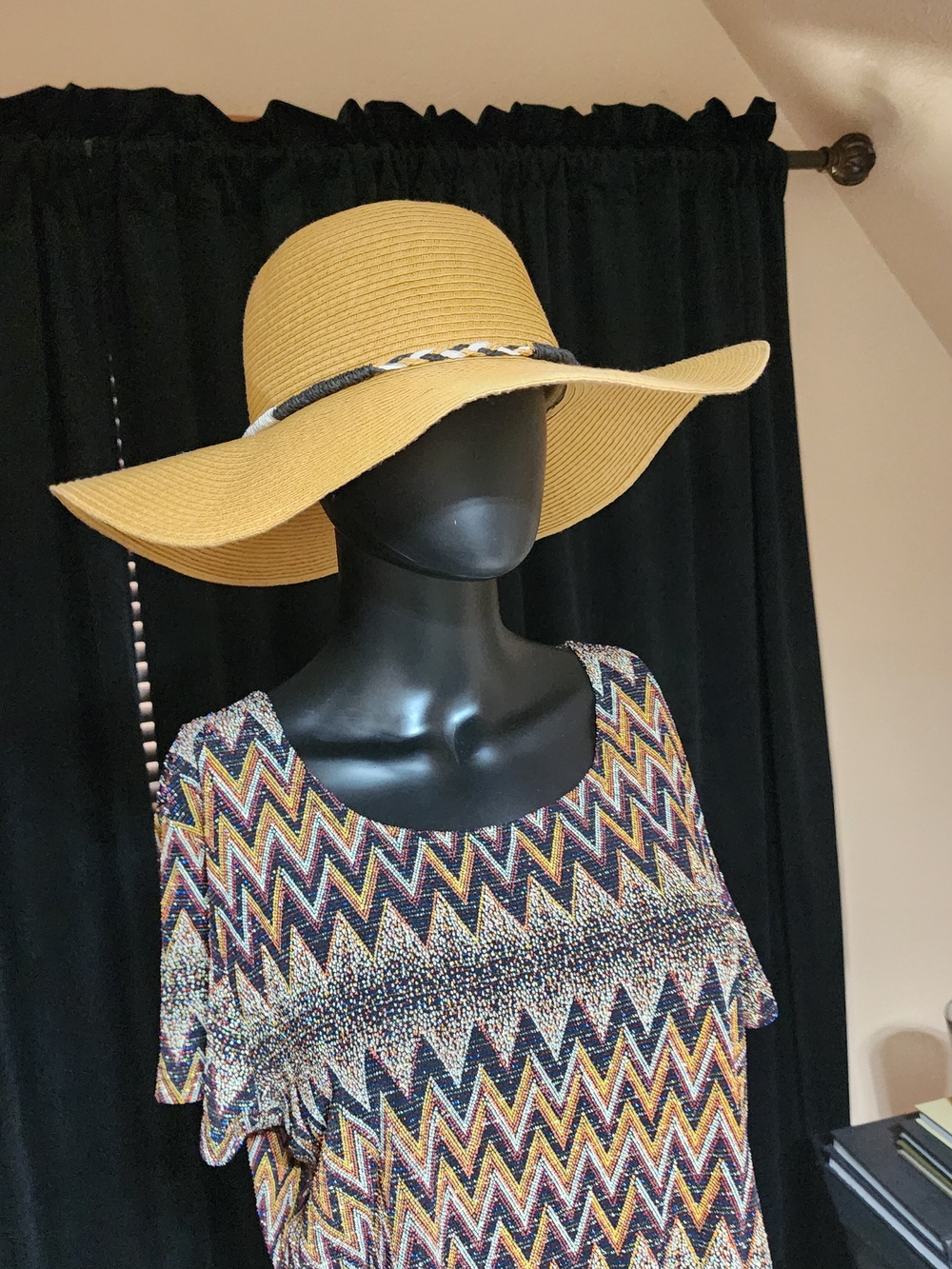 Wide Brim Straw Sun Hat Tassel Trim Chin Strap Beach Hat One Size
